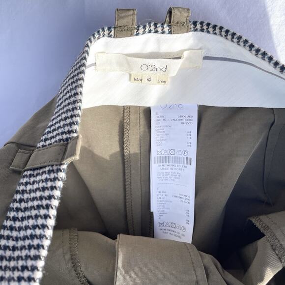 O’2nd Houndstooth Green Korean Trouser Pants Womens 4 Nylon Wool Linen Ankle - Picture 6 of 6